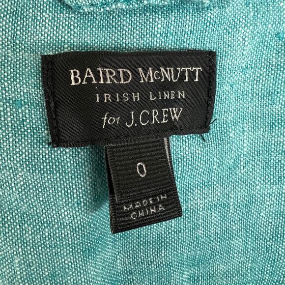 J Crew Baird McNutt Irish Linen Turquoise Blue Long Sleeves Popover Top Size 0 - Picture 8 of 12